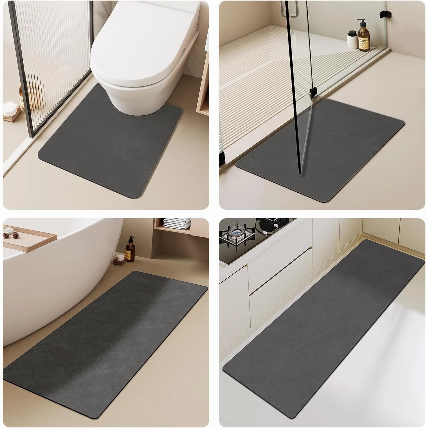 Bath Mat, Bathroom Rugs Non Slip Washable Thin Absorbent Quick Dry Bath Mat Fits Under Door Bathroom Floor Mat Perfect for Bath, Shower, or Sink 16"x24" Dark Grey