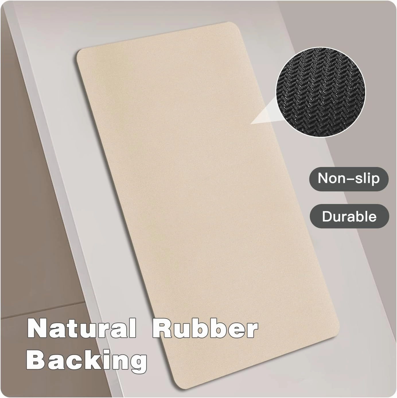 Bathroom Mat Quick Dry, Bathroom Rugs Non Slip Washable Thin Absorbent Bath Mat Fits Under Door Bathroom Floor Mat Perfect for Bath, Shower, or Sink 16"x24" Beige