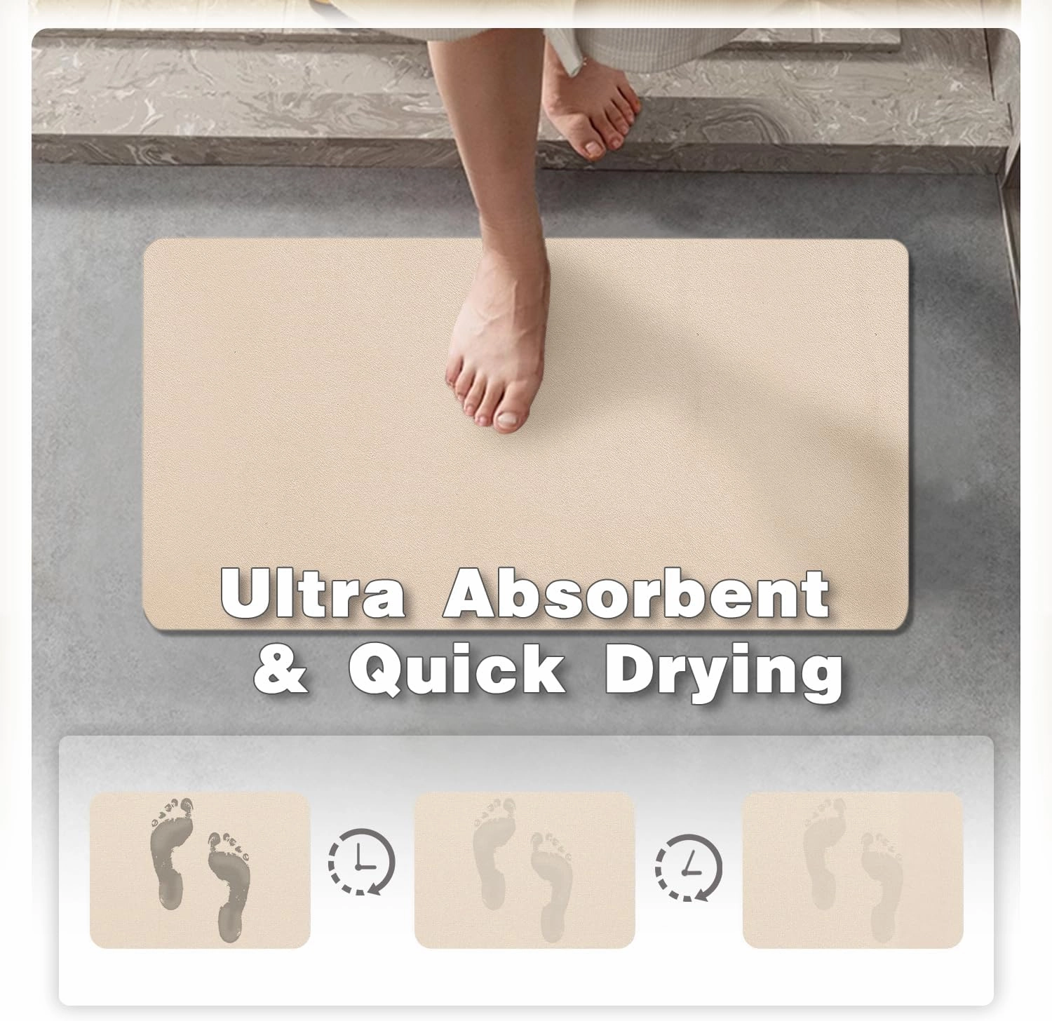 Bathroom Mat Quick Dry, Bathroom Rugs Non Slip Washable Thin Absorbent Bath Mat Fits Under Door Bathroom Floor Mat Perfect for Bath, Shower, or Sink 16"x24" Beige