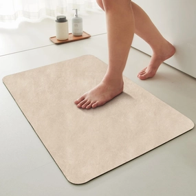 Bathroom Mat Quick Dry, Bathroom Rugs Non Slip Washable Thin Absorbent Bath Mat Fits Under Door Bathroom Floor Mat Perfect for Bath, Shower, or Sink 16"x24" Beige