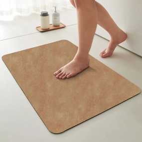 Bathroom Mat Quick Dry, Bathroom Rugs Non Slip Washable Thin Absorbent Bath Mat Fits Under Door Bathroom Floor Mat Perfect for Bath, Shower, or Sink 16"x24" Camel