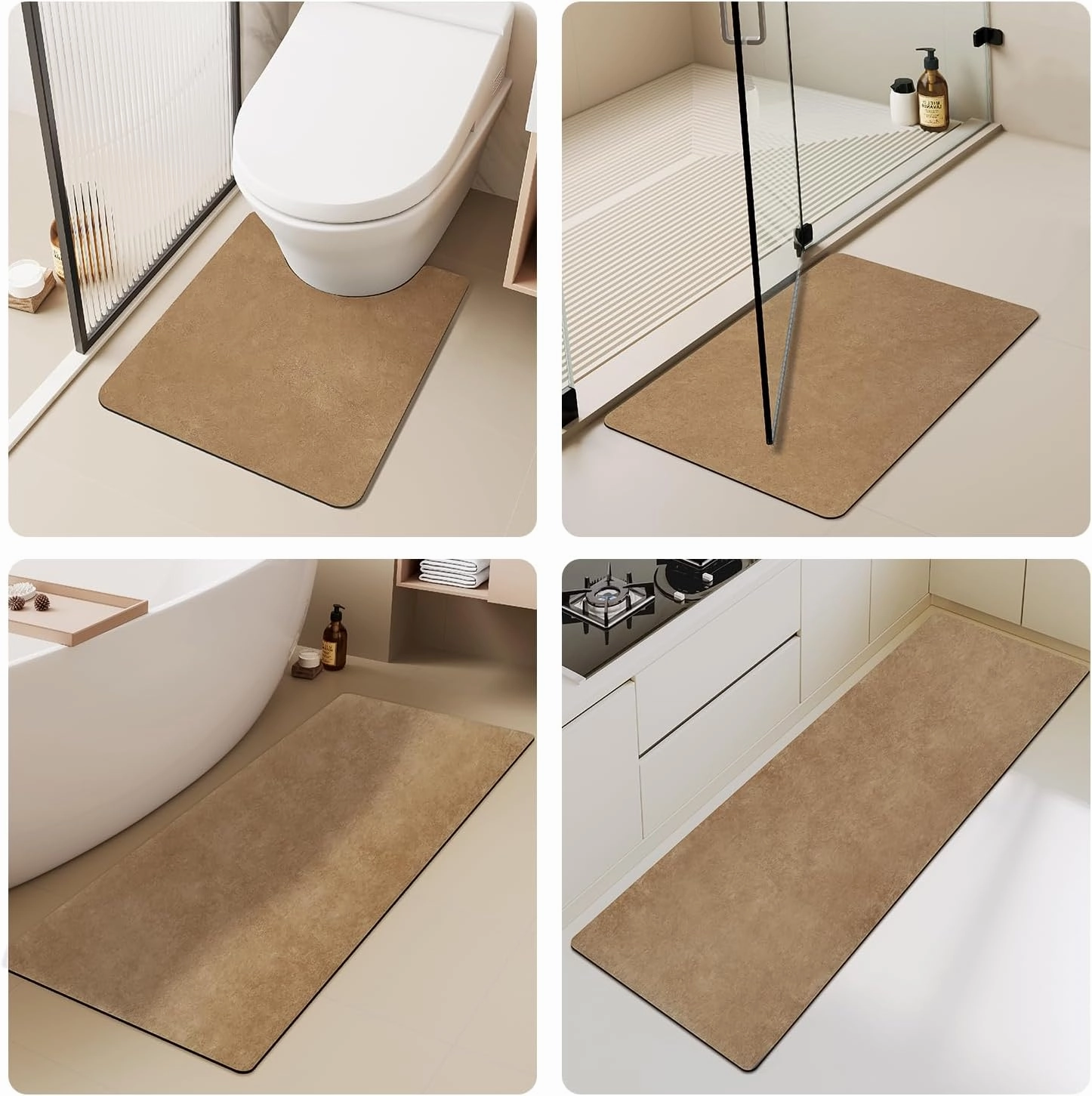 Bathroom Mat Quick Dry, Bathroom Rugs Non Slip Washable Thin Absorbent Bath Mat Fits Under Door Bathroom Floor Mat Perfect for Bath, Shower, or Sink 16"x24" Camel