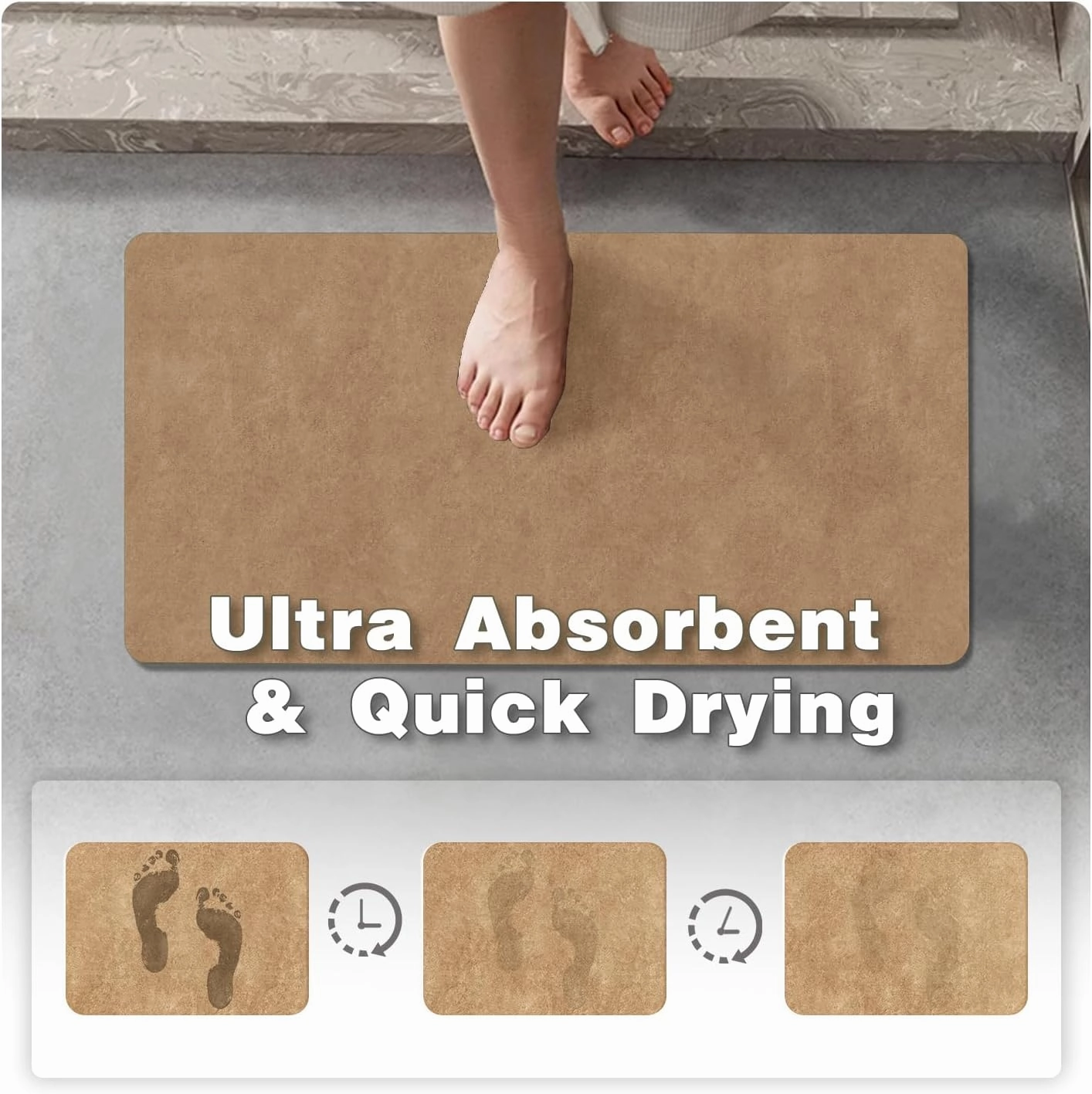 Bathroom Mat Quick Dry, Bathroom Rugs Non Slip Washable Thin Absorbent Bath Mat Fits Under Door Bathroom Floor Mat Perfect for Bath, Shower, or Sink 16"x24" Camel
