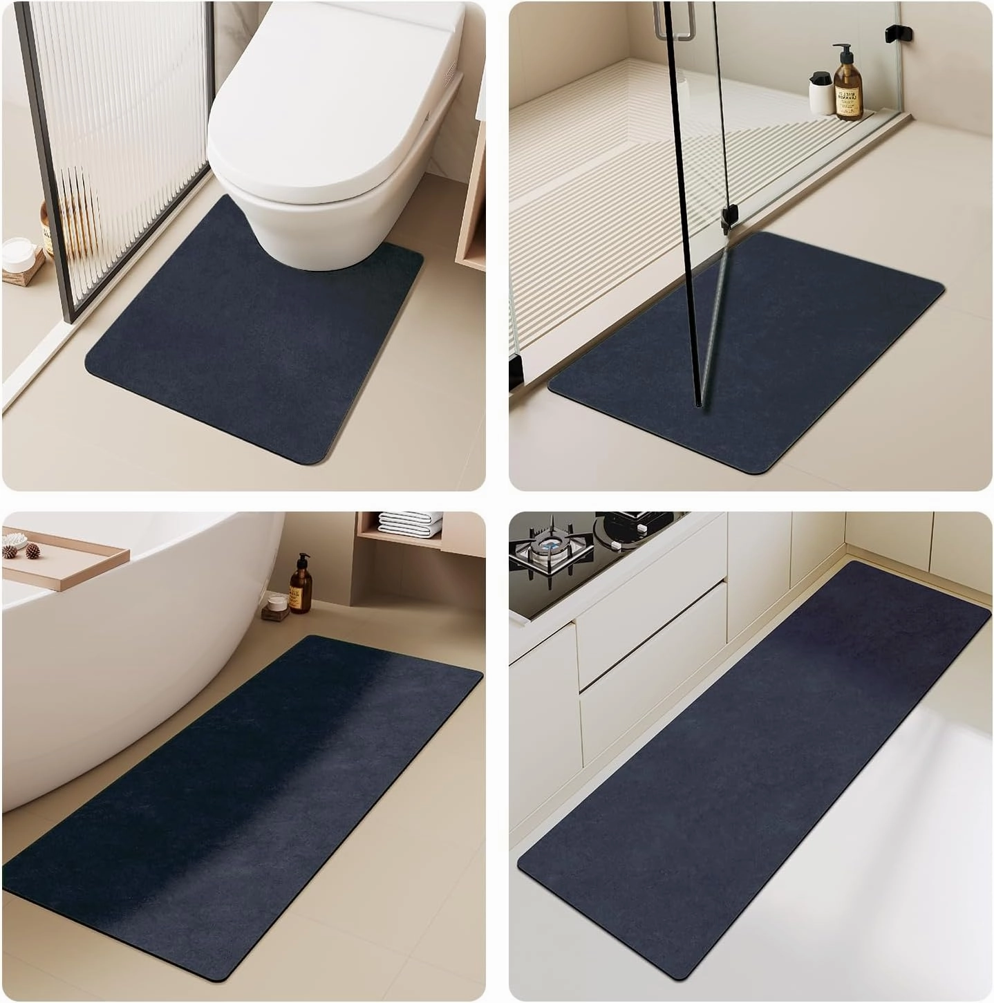Bathroom Mat Quick Dry, Bathroom Rugs Non Slip Washable Thin Absorbent Bath Mat Fits Under Door Bathroom Floor Mat Perfect for Bath, Shower, or Sink 16"x24" Navy Blue