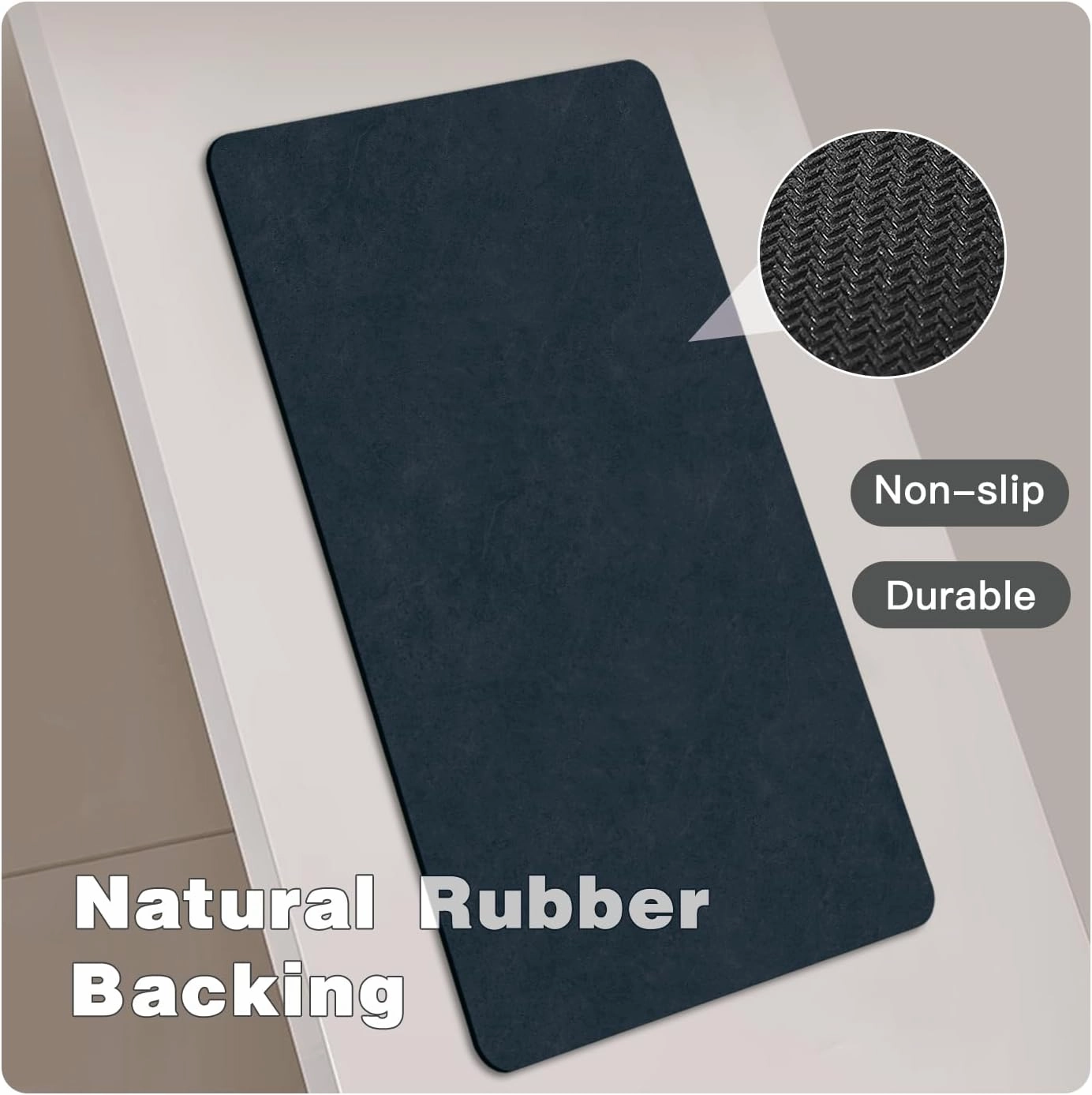 Bathroom Mat Quick Dry, Bathroom Rugs Non Slip Washable Thin Absorbent Bath Mat Fits Under Door Bathroom Floor Mat Perfect for Bath, Shower, or Sink 16"x24" Navy Blue