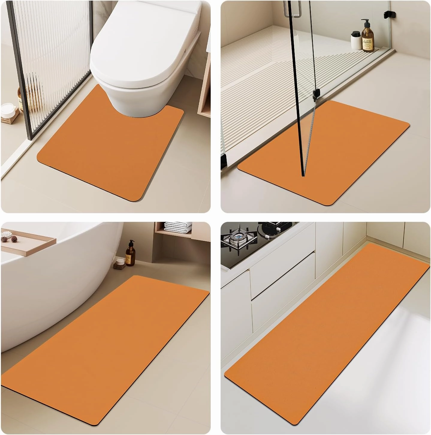 Bathroom Mat Quick Dry, Bathroom Rugs Non Slip Washable Thin Absorbent Bath Mat Fits Under Door Bathroom Floor Mat Perfect for Bath, Shower, or Sink 16"x24" Orange
