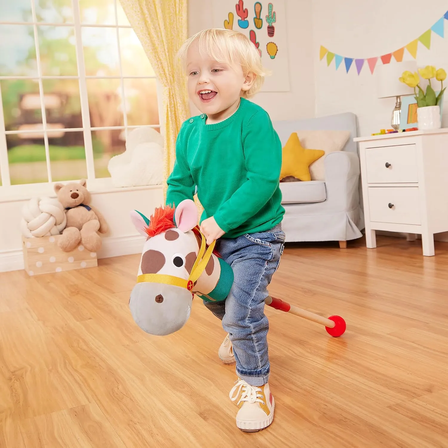 Battat – Classic Hobby Horse – Plush Stick Horse – Wooden Pole & Sensory Textures – Realistic Sounds – 2 Years   – Pony Pal
