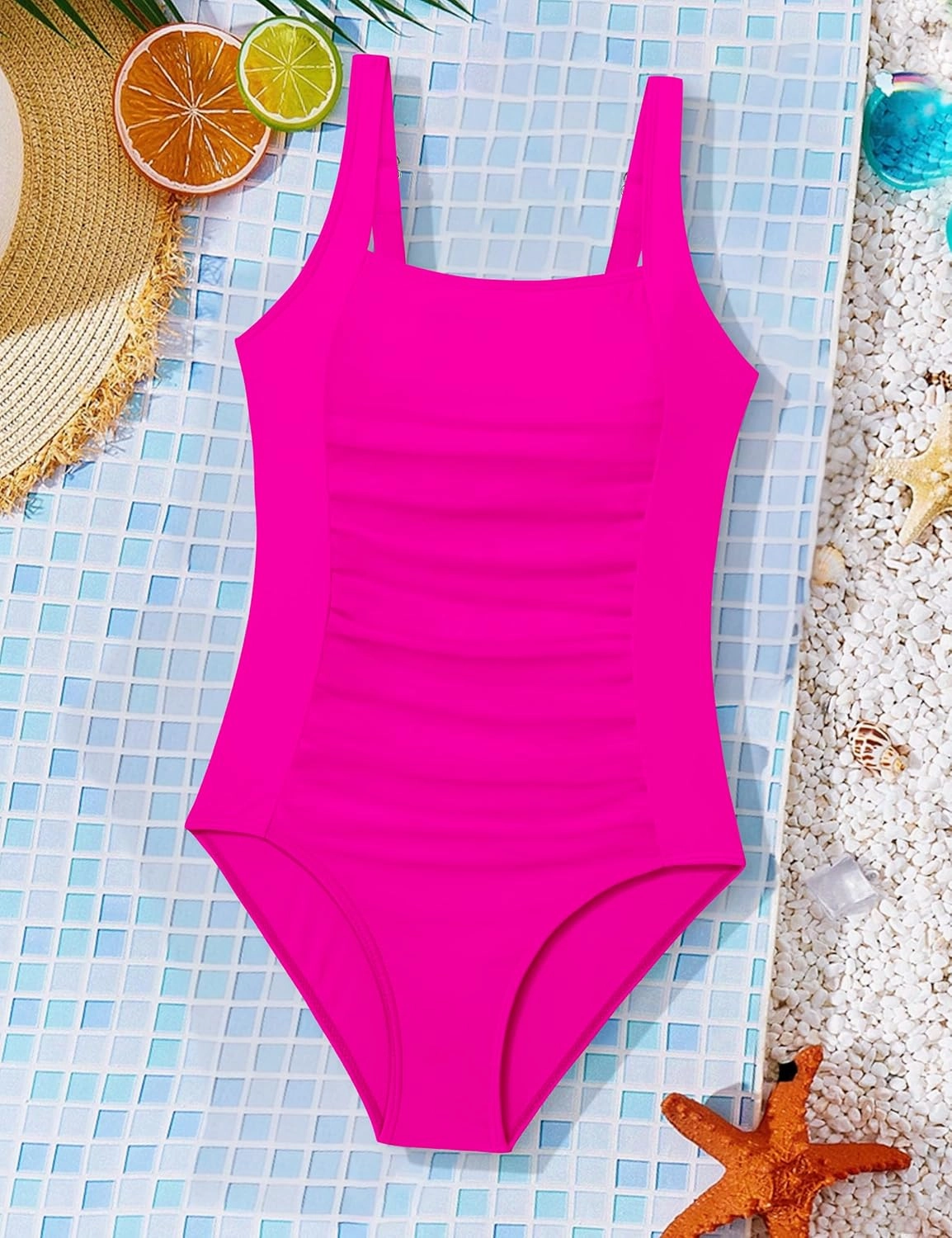 BAVEDER Girls Swimsuit One Piece Swimsuits Solid Ruched Bathing Suit for Girls Full Coverage Modest Padded Swimwear 9-16y