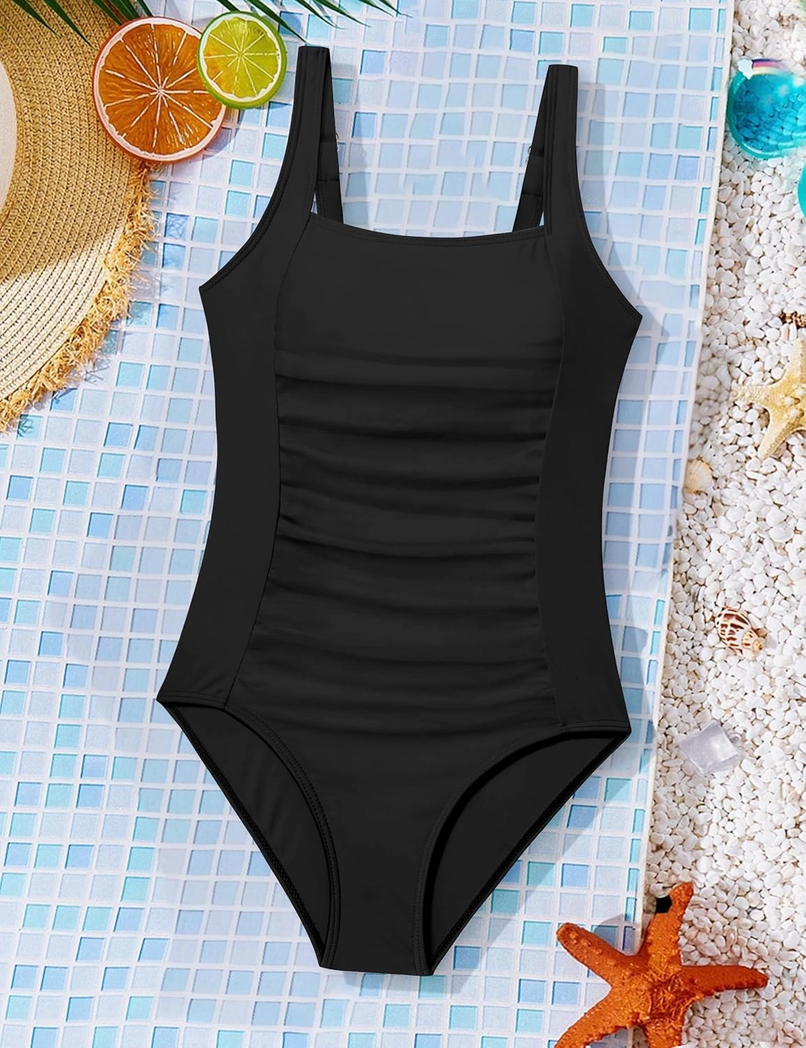 BAVEDER Girls Swimsuit One Piece Swimsuits Solid Ruched Bathing Suit for Girls Full Coverage Modest Padded Swimwear 9-16y