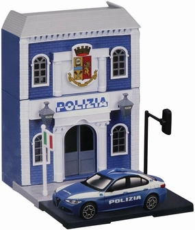Bburago B18-31502 Street FIRE City Poice Station Playset with Land Rover Freelander 2 Die-Cast Car-1:43 Scale Toy Play Set, Police