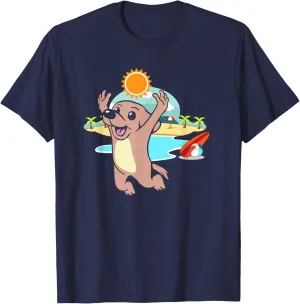 Beach Dog Jumping Cute Kawaii Funny Animal T-Shirt