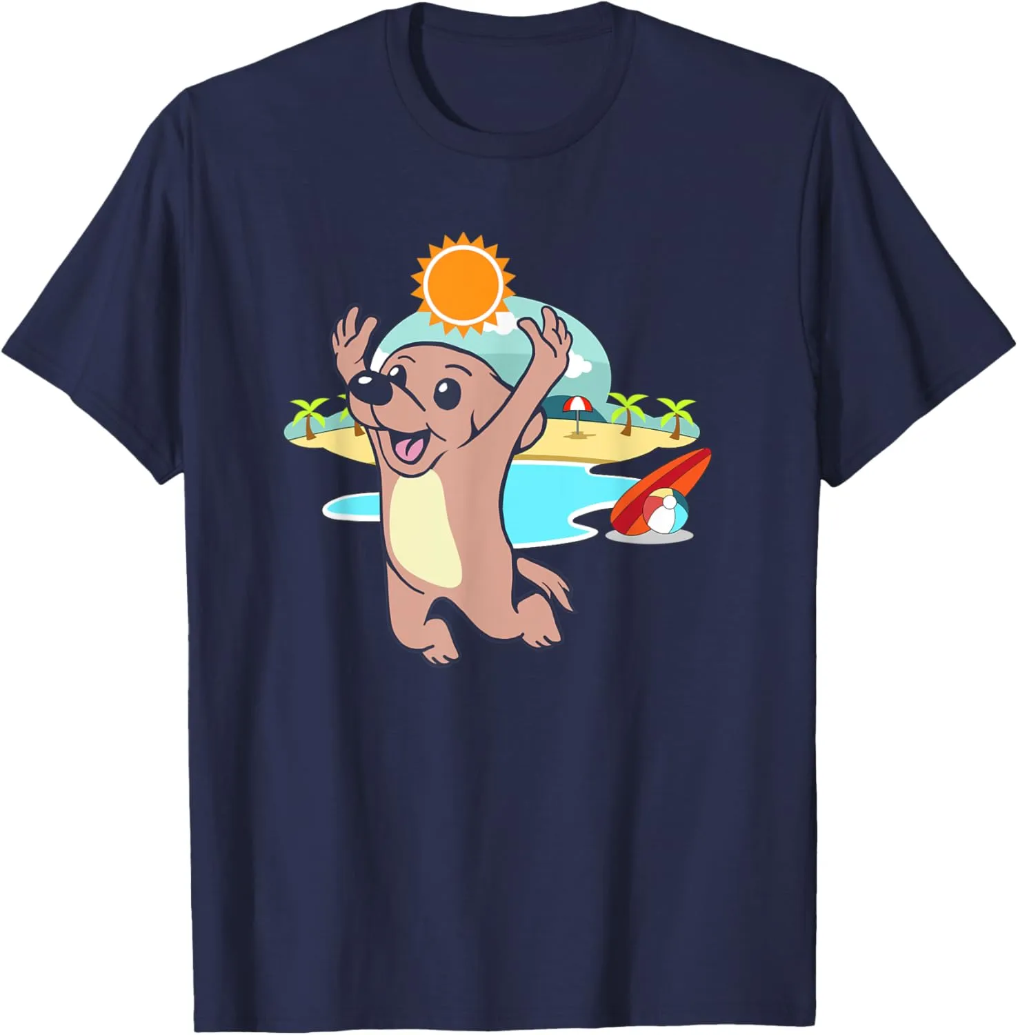 Beach Dog Jumping Cute Kawaii Funny Animal T-Shirt