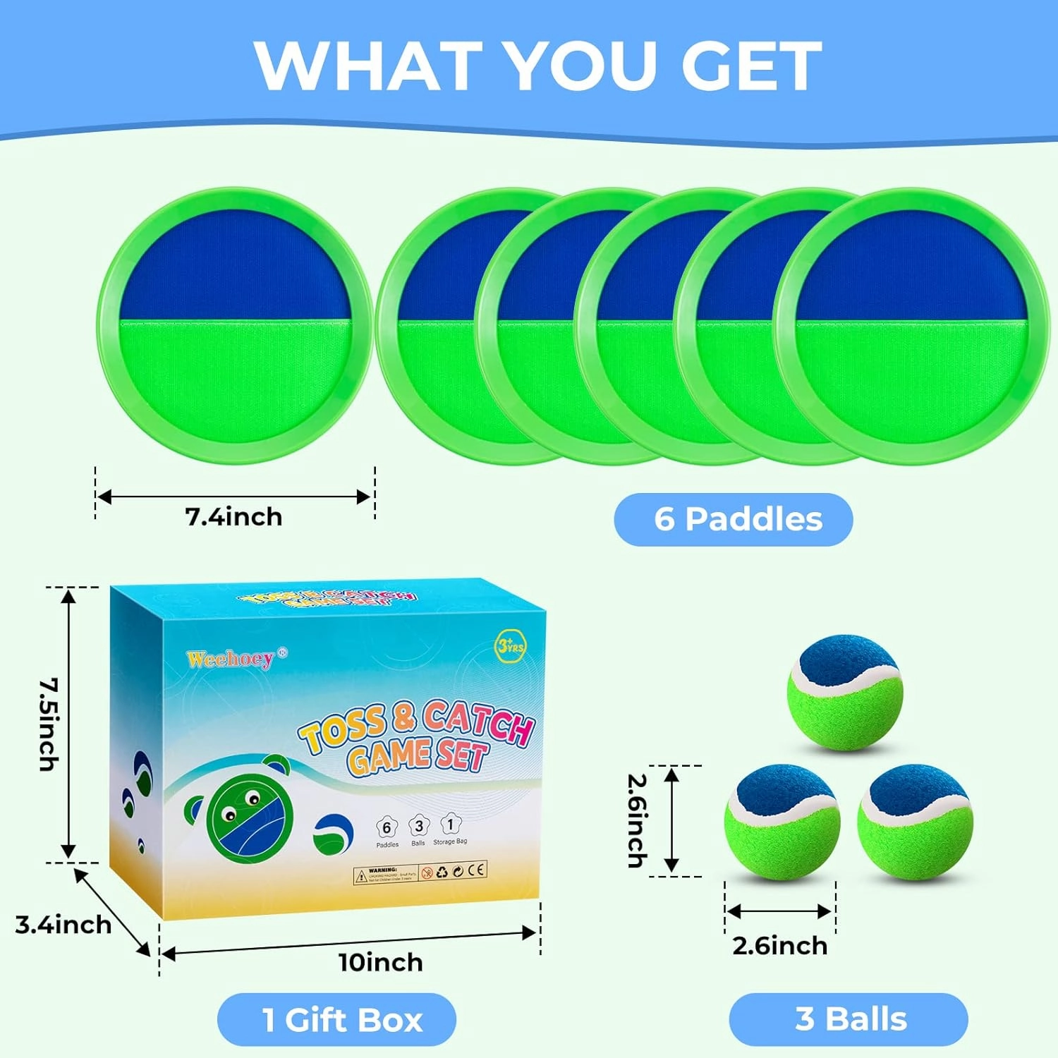 Beach Toys - Kids Toys - Outdoor Games for Kids, Toss and Catch Ball Set with 6 Paddles 3 Balls, Toys for 3 4 5 6 7 8  Year Old Boys Girls Christmas Birthday Gifts