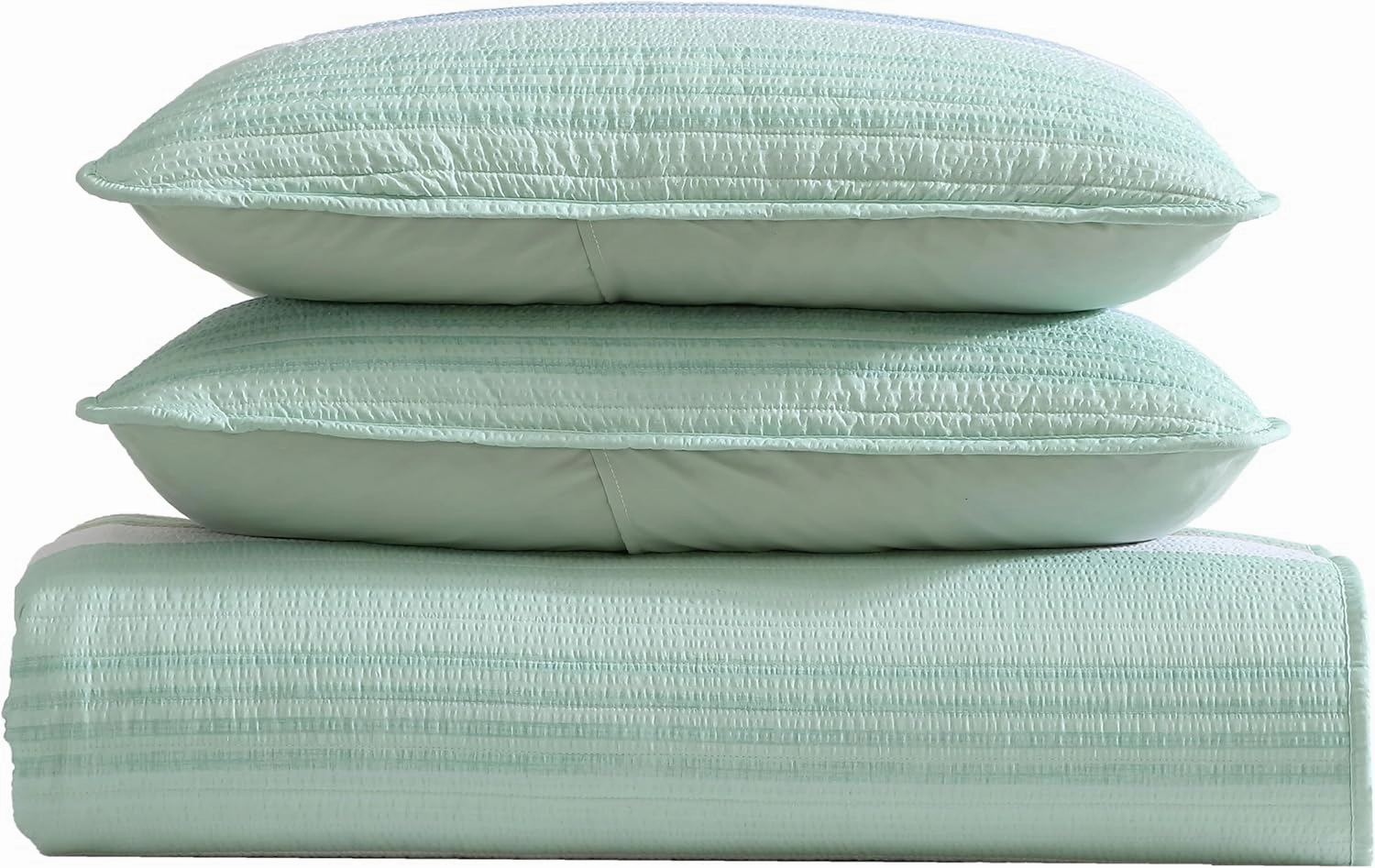 Beatrice Home Fashions Coralinn Striped 3-Piece Quilt Set, Lightweight, All-Seasons, King, Sage Blue