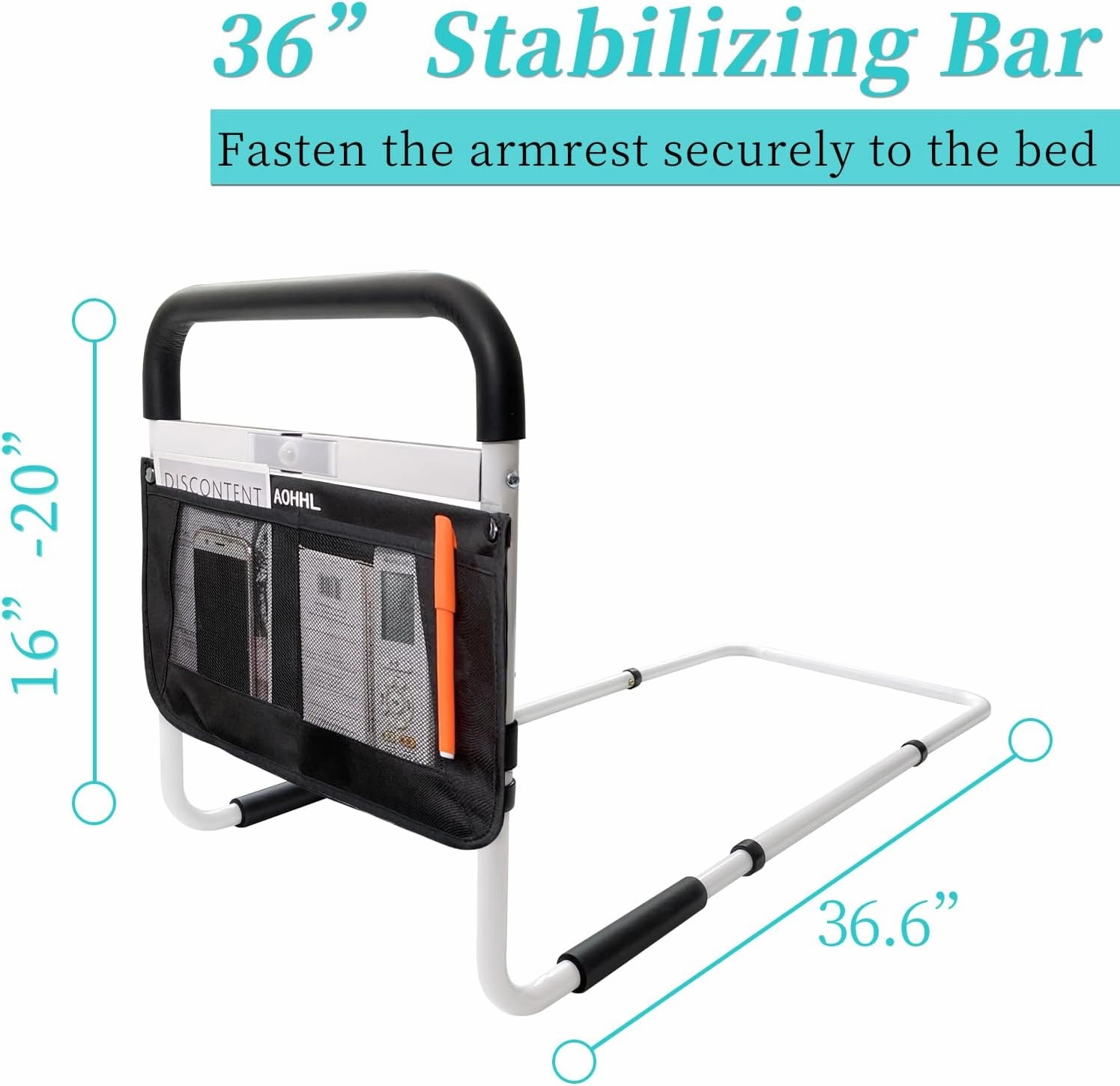 Bed Rails for Elderly Adults Safety with Adjustable Heights Storage Pocket Assist Support Side Railings Seniors Slides Under Mattressbed Cane Guard Bed Handles Bars (White (with Light))