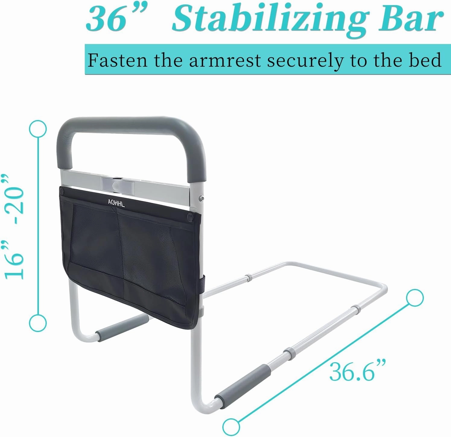 Bed Rails for Elderly Adults Safety with Motion Light Adjustable Heights Storage Pocket Assist Support Side Railing for Seniors Slides Bed Guard Bed Handle Bars (Grey Handle with Warm Light)
