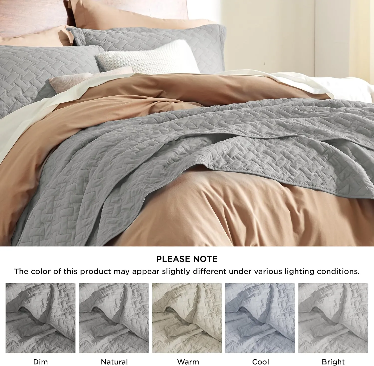 Bedsure Quilts Queen Size - Lightweight Bedspreads Queen Size with Basket Weave Pattern, Soft Quilt Bedding, Light Grey Comforter Coverlet for All Seasons (90" x 96")