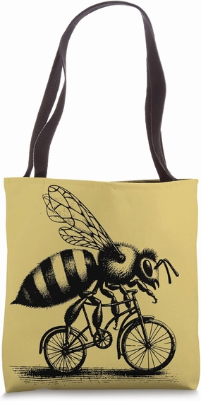 Bee Riding A Bicycle | Bee Lovers | Pencil Drawing Bike Fan Tote Bag