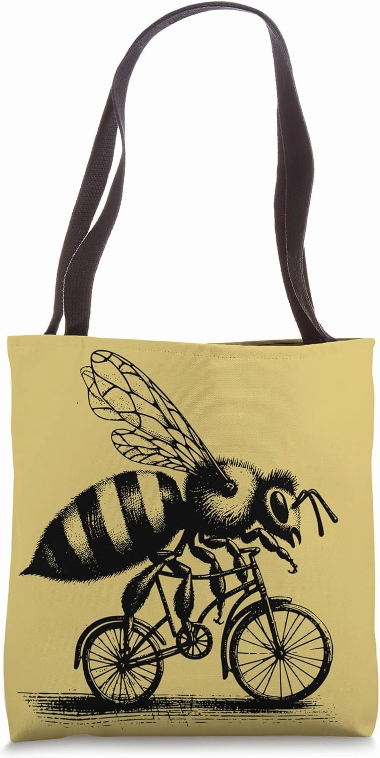 Bee Riding A Bicycle | Bee Lovers | Pencil Drawing Bike Fan Tote Bag