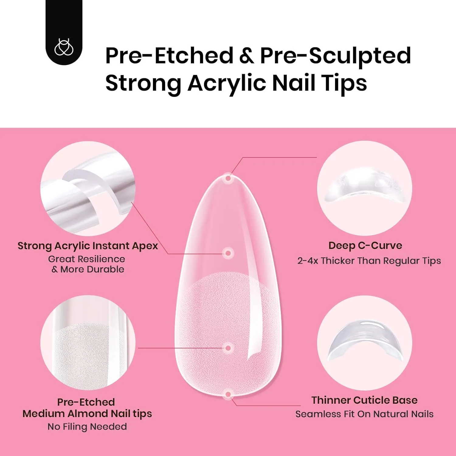 Beetles Tipex Gel Nail Kit, Medium Almond Nail Tips 224 Pcs 16 Sizes Pre-Building Pre-Etched False Nail Tips with Tipex Nail Glue, Mini Nail Lamp Thick Acrylic Nail Set for Women