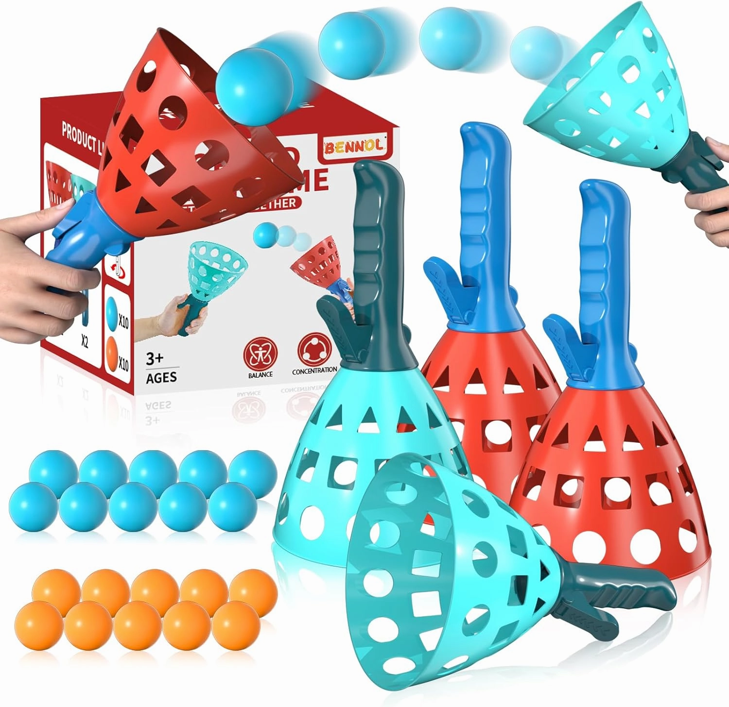 Bennol Outdoor Game Toys for Kids Boys with 20 Balls, Pop Pass Catch Ball Game Outside Toys Gifts for 3 4 5 6 7 8  Year Old Teens, Outside Outdoor Play Gifts for Kids Boys Ages 3-5 4-8