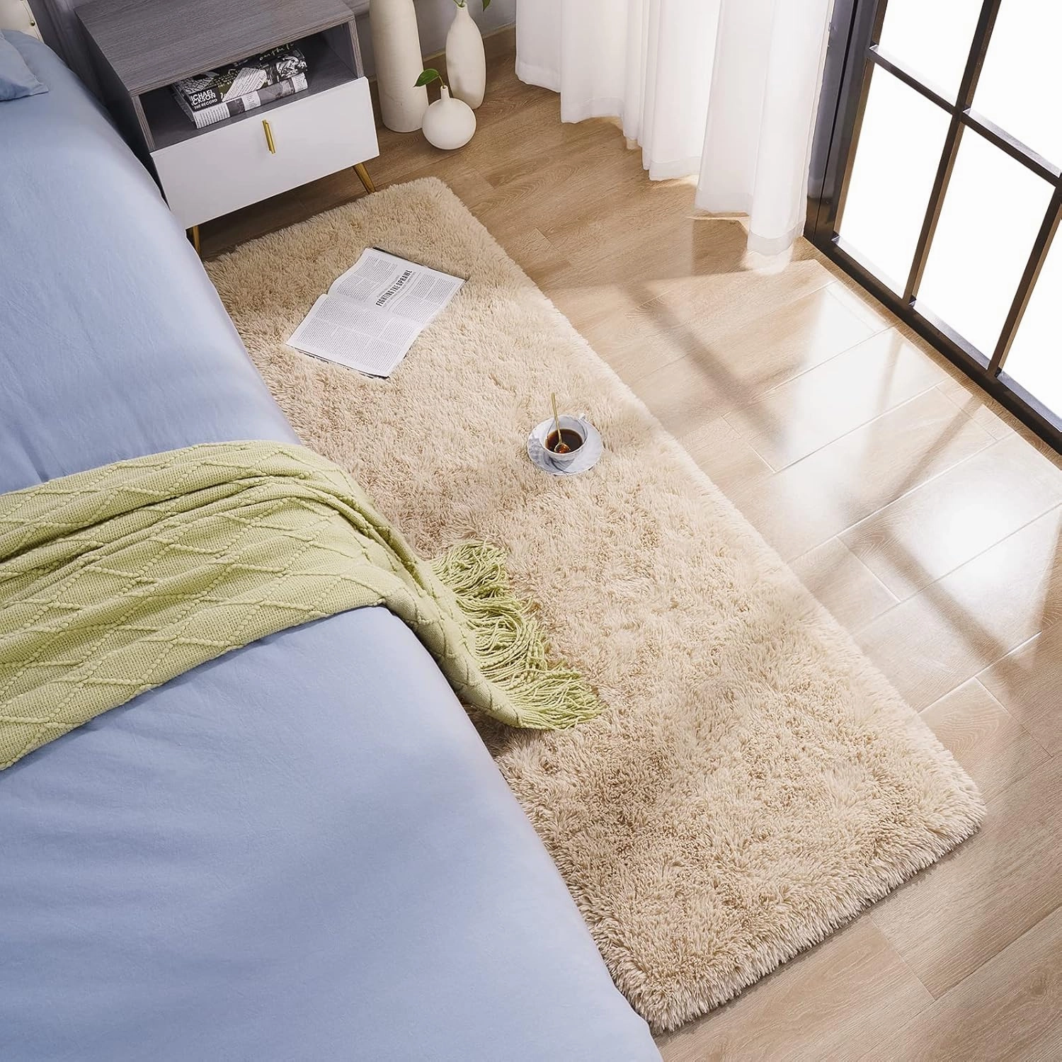 BENRON Light Tan Runner Rug 2x6 Hallway Runners Non Slip Runner Rugs for Entryway Kitchen Bedroom Dorm Fluffy Throw Rugs for Kids Teens Thickened Memory-Foam Rug Home Decor