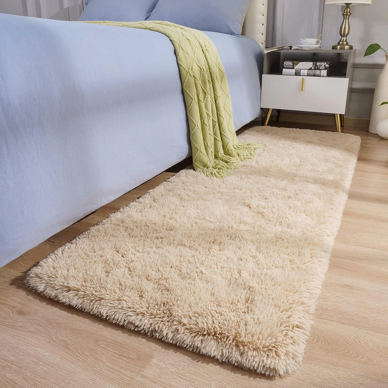 BENRON Light Tan Runner Rug 2x6 Hallway Runners Non Slip Runner Rugs for Entryway Kitchen Bedroom Dorm Fluffy Throw Rugs for Kids Teens Thickened Memory-Foam Rug Home Decor