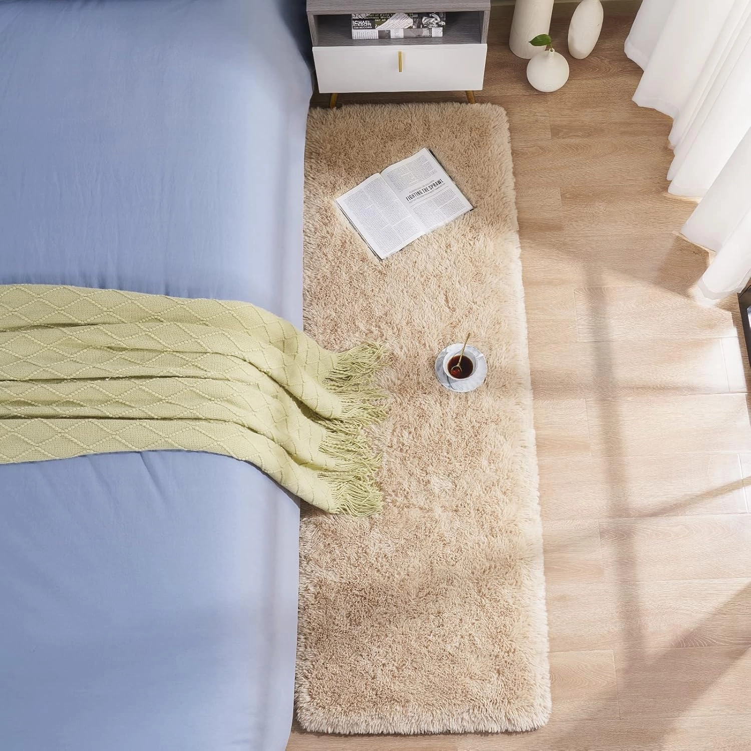 BENRON Light Tan Runner Rug 2x6 Hallway Runners Non Slip Runner Rugs for Entryway Kitchen Bedroom Dorm Fluffy Throw Rugs for Kids Teens Thickened Memory-Foam Rug Home Decor