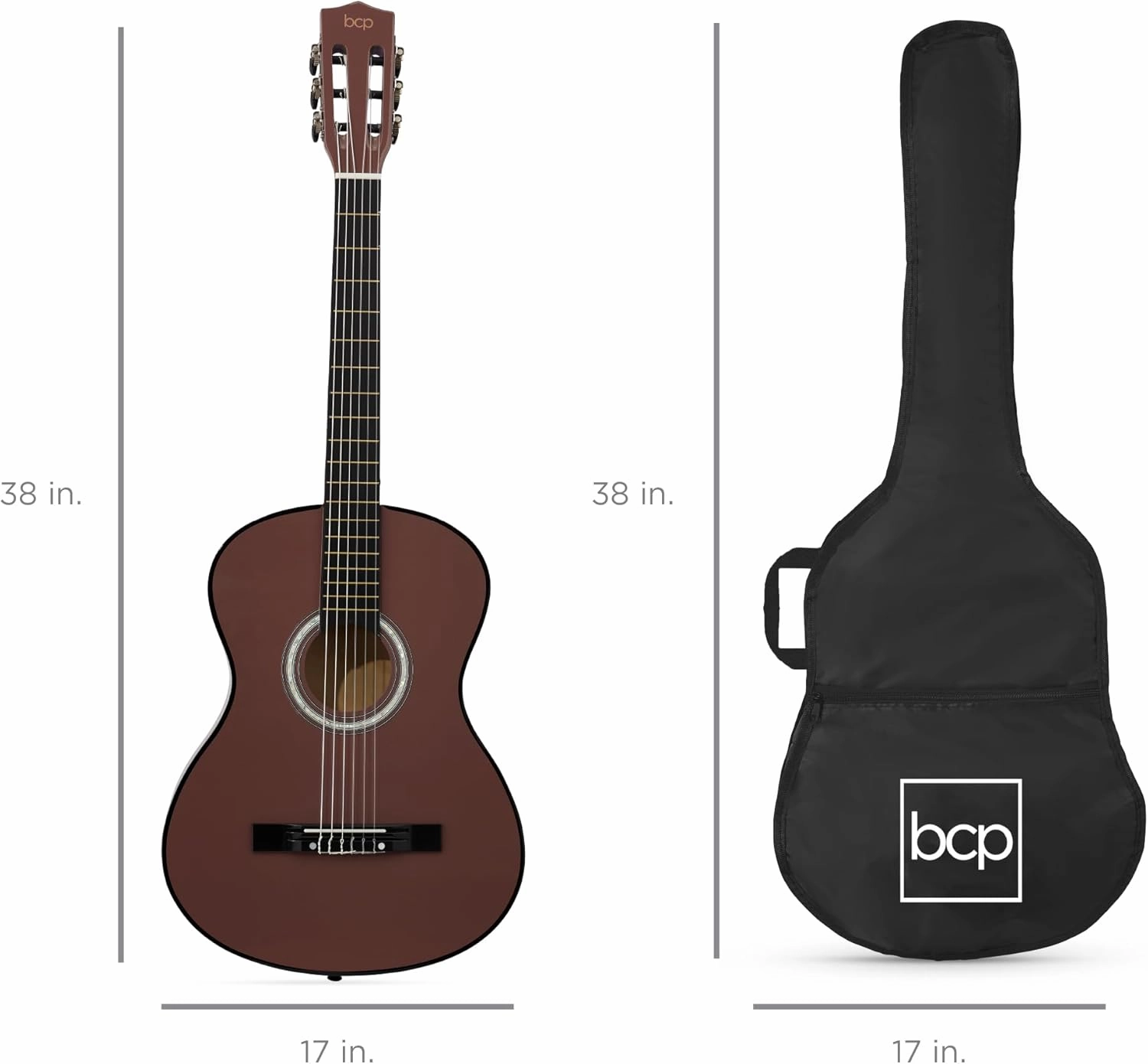 Best Choice Products 38in Beginner All Wood Acoustic Guitar Starter Kit w/Gig Bag, 6 Picks, Nylon Strings, Strap w/Pick Holder - Dark Brown