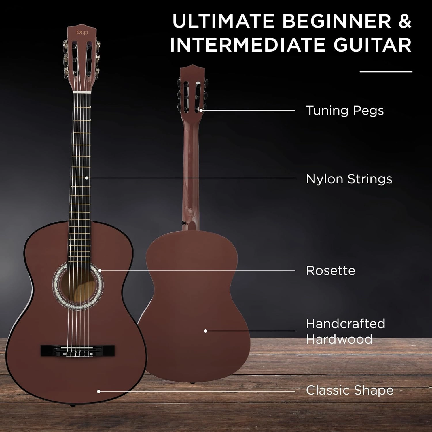 Best Choice Products 38in Beginner All Wood Acoustic Guitar Starter Kit w/Gig Bag, 6 Picks, Nylon Strings, Strap w/Pick Holder - Dark Brown
