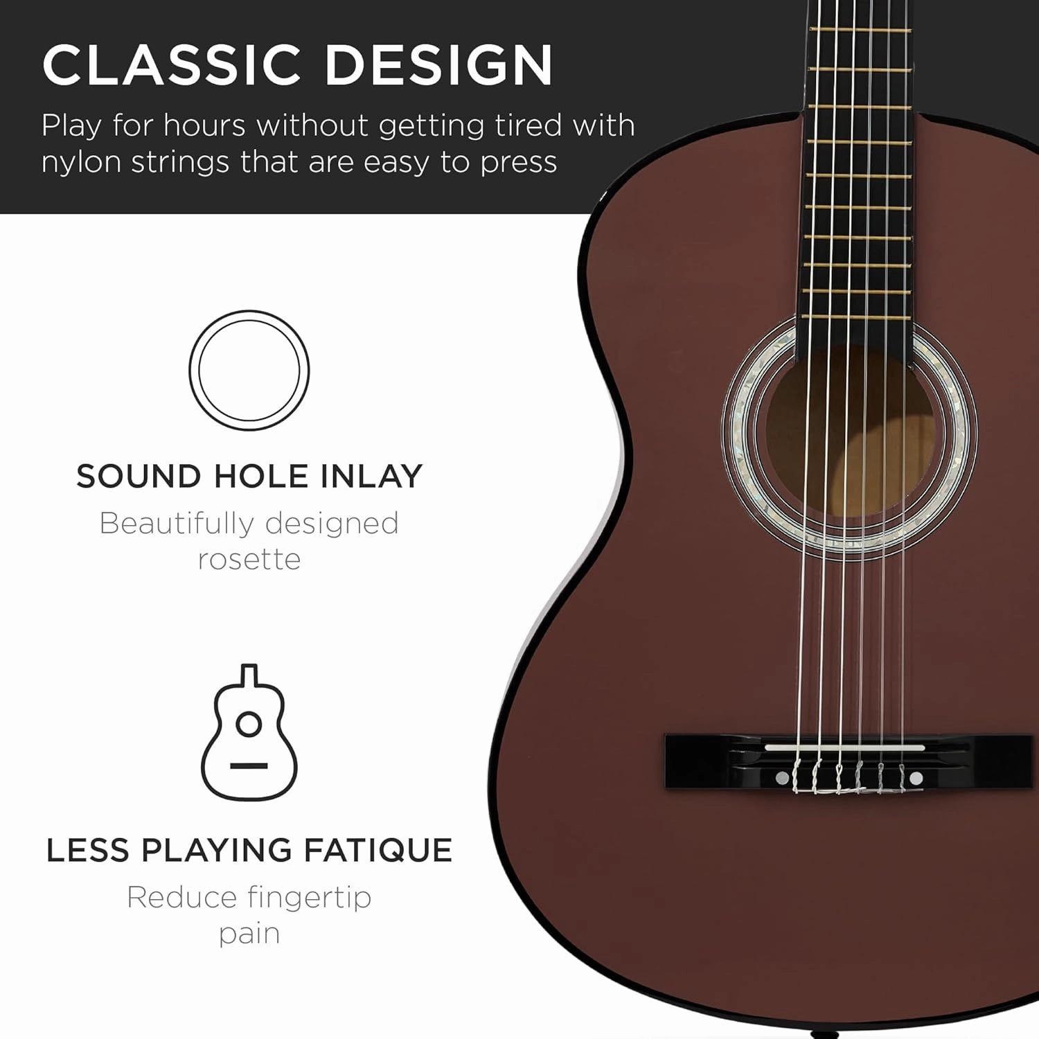 Best Choice Products 38in Beginner All Wood Acoustic Guitar Starter Kit w/Gig Bag, 6 Picks, Nylon Strings, Strap w/Pick Holder - Dark Brown