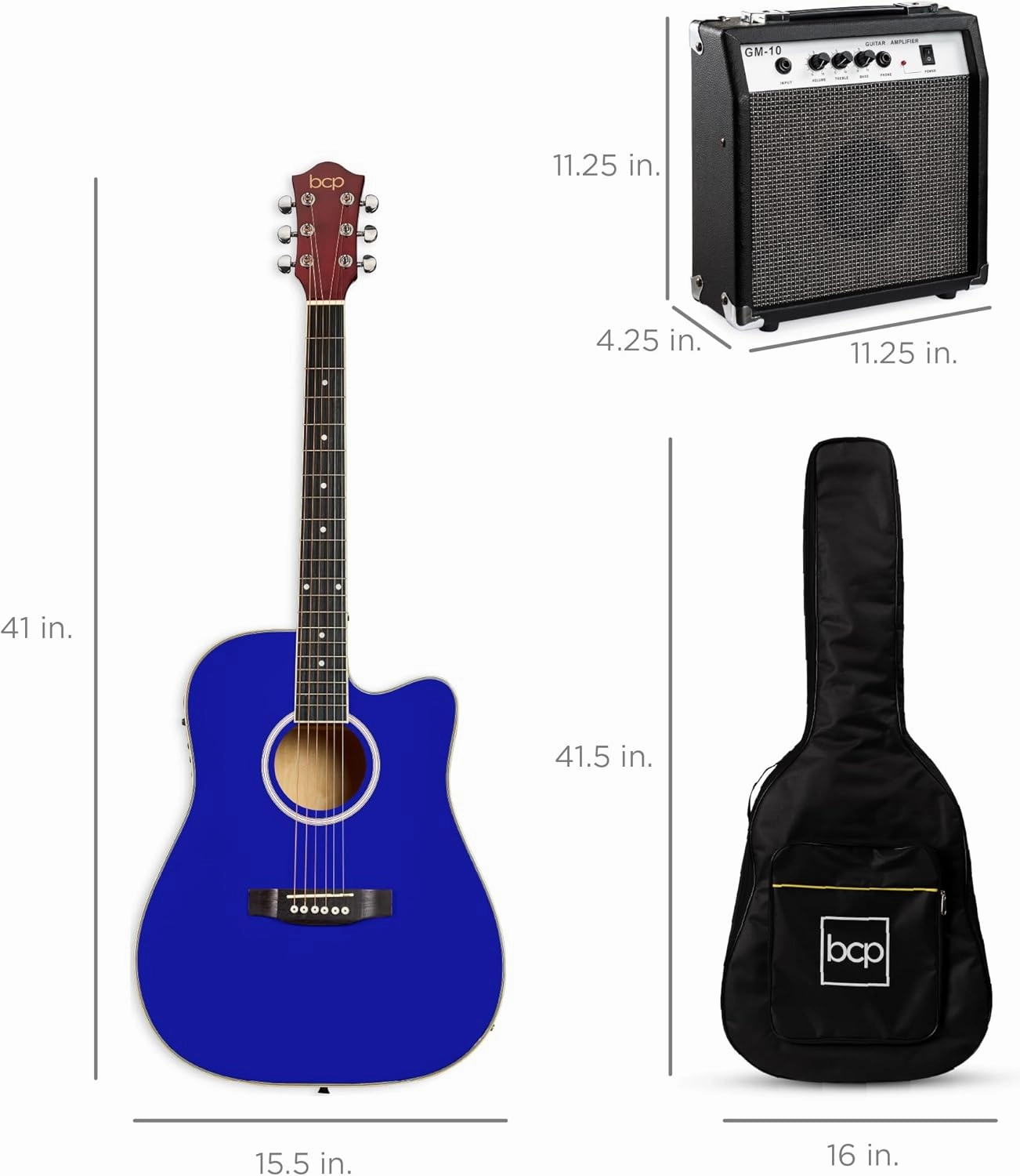 Best Choice Products Beginner Acoustic Electric Guitar Starter Set w/ 41in, All Wood Cutaway Design, Gig Bag, Strap, Picks - Dark Blue