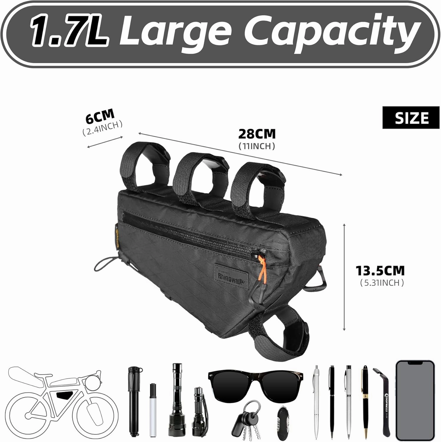 Bicycle Frame Bag Bike Triangle Bag Waterproof Bike Bag 1.7L with Dual Side Mesh Pockets for MTB Road Bike Cycling Commuting and Outdoor Adventures
