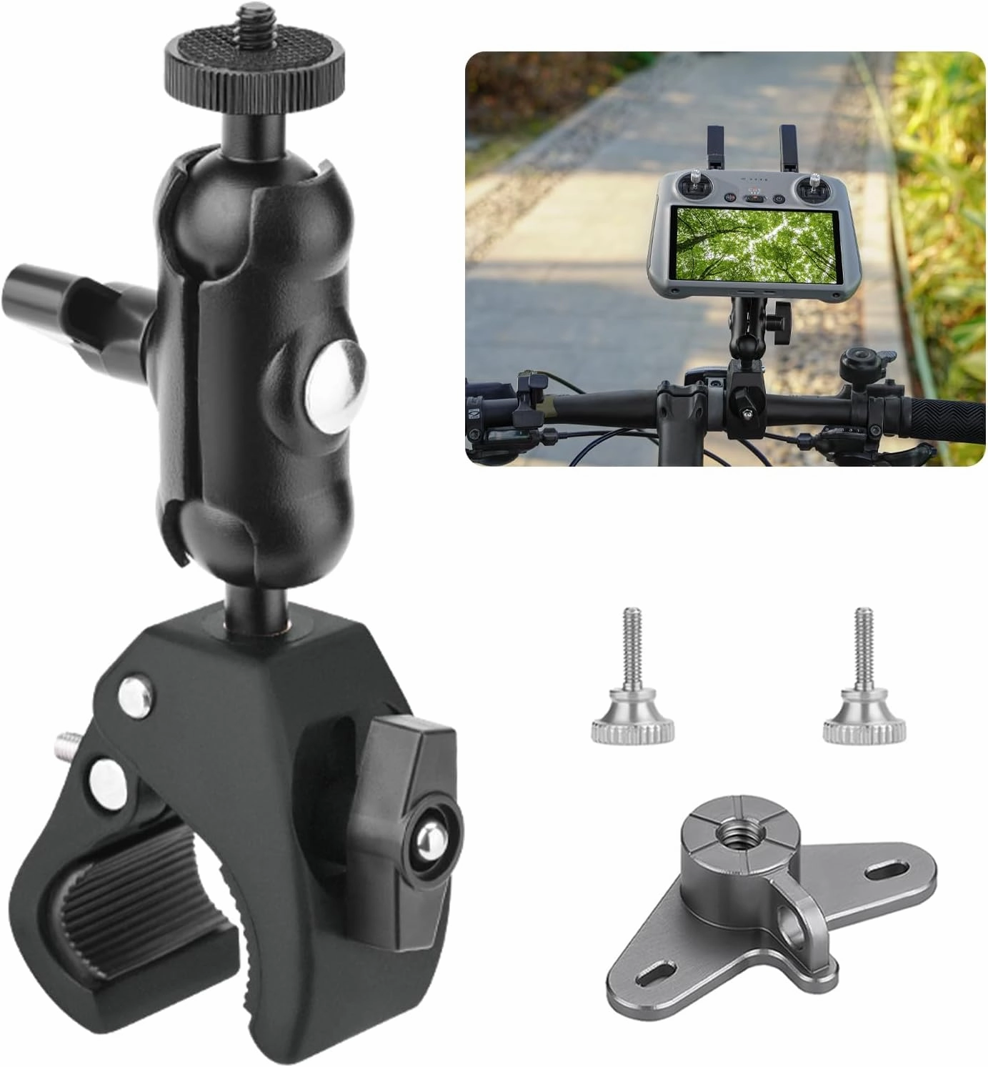 Bike Holder Mount Adapter for DJI RC 2/ RC Controller,360° Dual Ball Head Motorcycle Handlebar Holder Clamp for DJI Mini 4 Pro/Mini 3 Pro/Air 3/Mavic 3 Pro Smart Remote Controller, Black