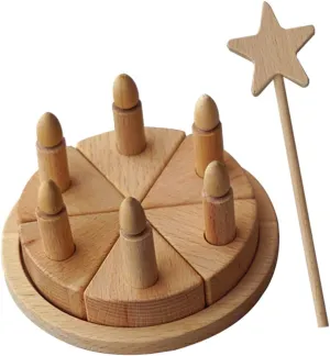 Birthday Party Cake : Wooden Cutting Birthday Cake Toys DIY Pretend Play with Candles Star Fairy Kids Play Food Set Learning Educational Montessori Tea Party Toys Xmas