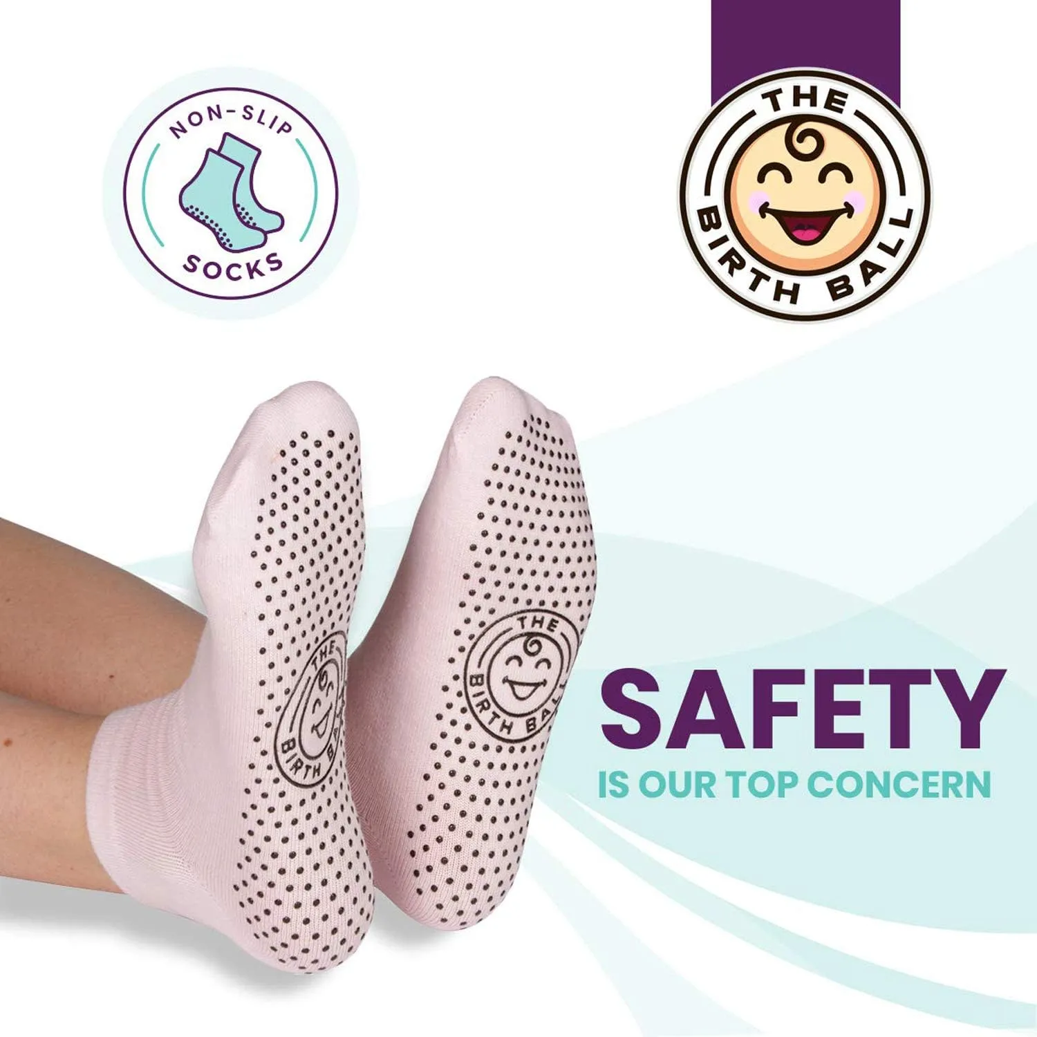 Birthing Ball for Pregnancy & Labor - 18 Page Pregnancy Ball Exercises Guide by Trimester - Non Slip Socks - How to Dilate, Induce, & Reposition Baby for Mom