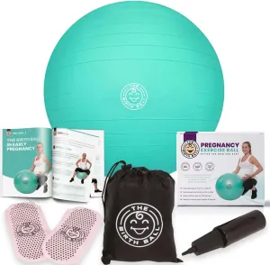 Birthing Ball for Pregnancy & Labor - 18 Page Pregnancy Ball Exercises Guide by Trimester - Non Slip Socks - How to Dilate, Induce, & Reposition Baby for Mom
