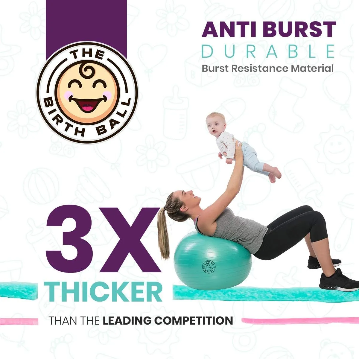 Birthing Ball for Pregnancy & Labor - 18 Page Pregnancy Ball Exercises Guide by Trimester - Non Slip Socks - How to Dilate, Induce, & Reposition Baby for Mom