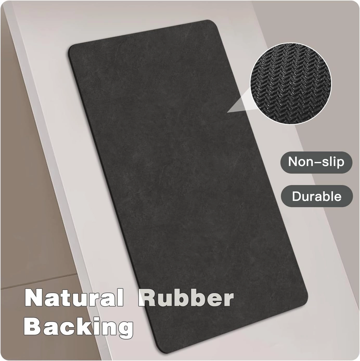 Black Bath Mat, Bathroom Rugs Non Slip Washable Thin Absorbent Quick Dry Bath Mat Fits Under Door Bathroom Floor Mat Perfect for Bath, Shower, or Sink 16"x24" Black