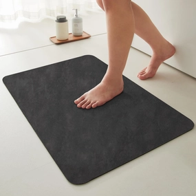 Black Bath Mat, Bathroom Rugs Non Slip Washable Thin Absorbent Quick Dry Bath Mat Fits Under Door Bathroom Floor Mat Perfect for Bath, Shower, or Sink 16"x24" Black