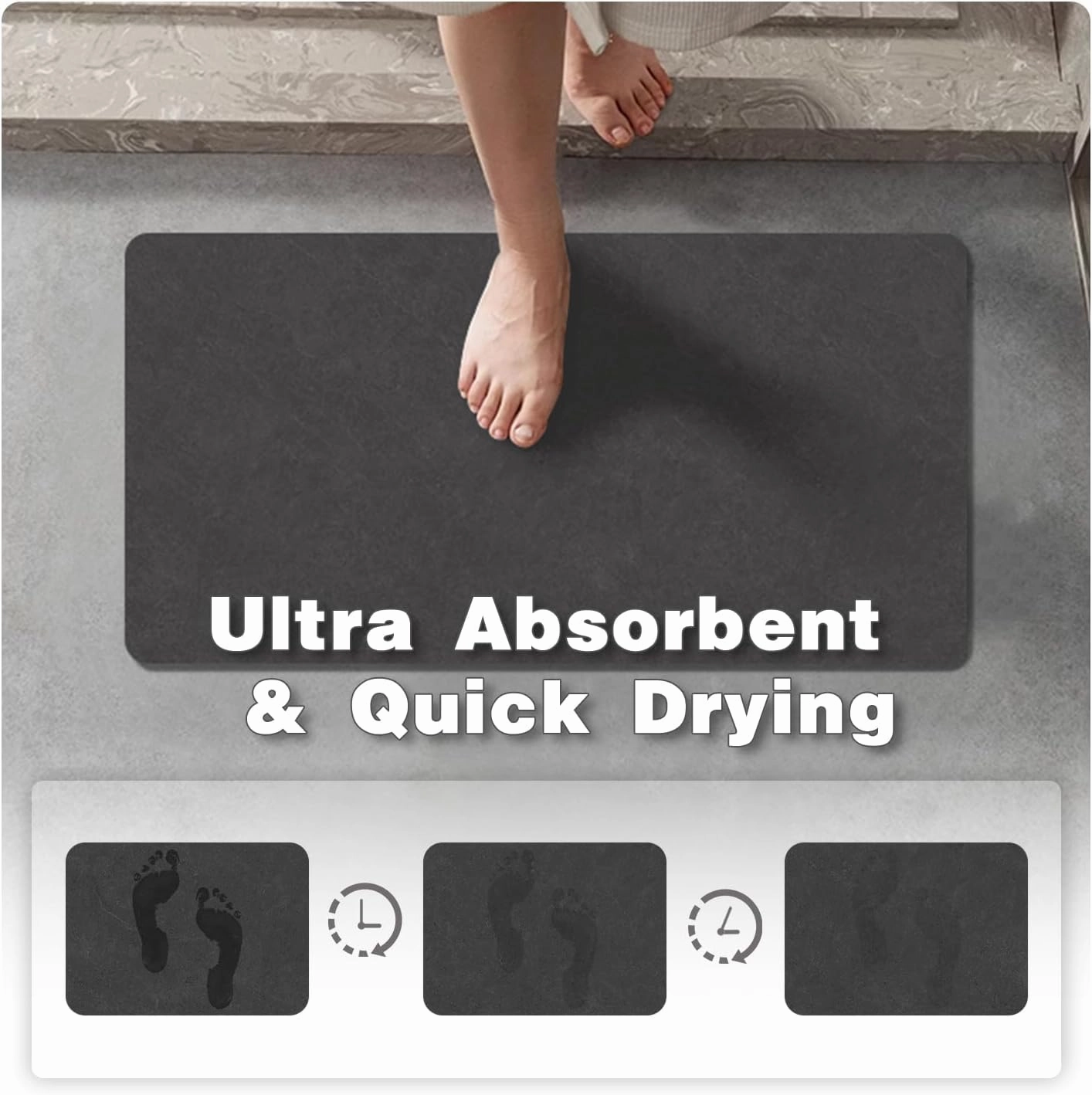 Black Bath Mat, Bathroom Rugs Non Slip Washable Thin Absorbent Quick Dry Bath Mat Fits Under Door Bathroom Floor Mat Perfect for Bath, Shower, or Sink 16"x24" Black