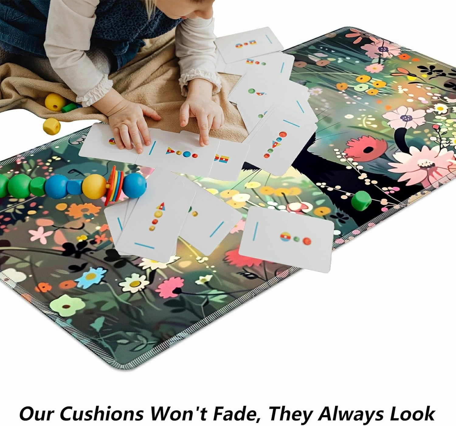 Black Cat Among Flowers for MTG & TCG Playmat, 24" x 14" Mouse Pad for MTG/RPG/CCG Trading Card Games