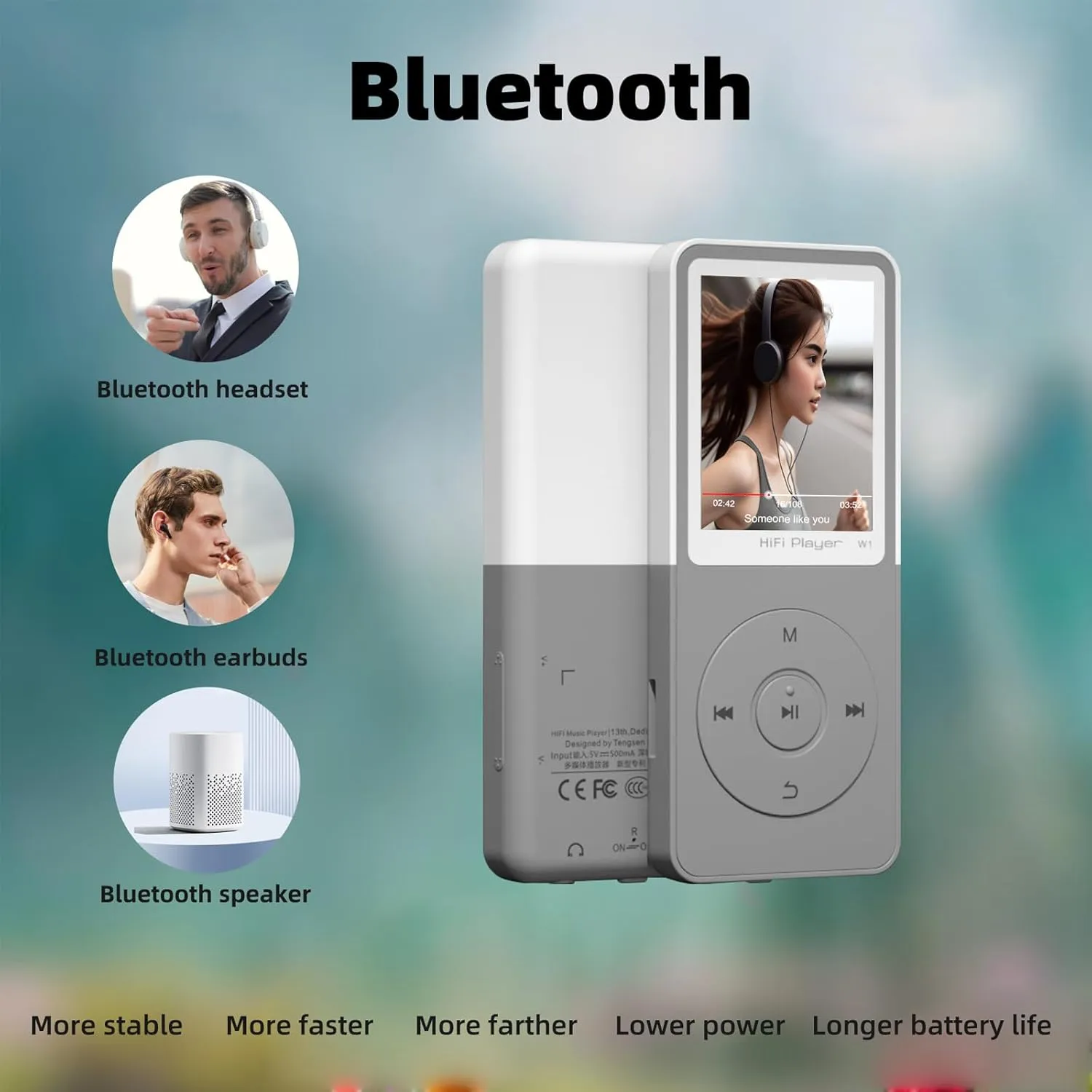 Bluetooth Mp3 Player, Classic Portable Mp3 & Mp4 Players for Kids,HiFi Music Player with Video Play,FM Radio,Recording,E-Book,Alarm Clock,Mp3 Play up to 50 Hours with SD Card Slot Grey 16GB
