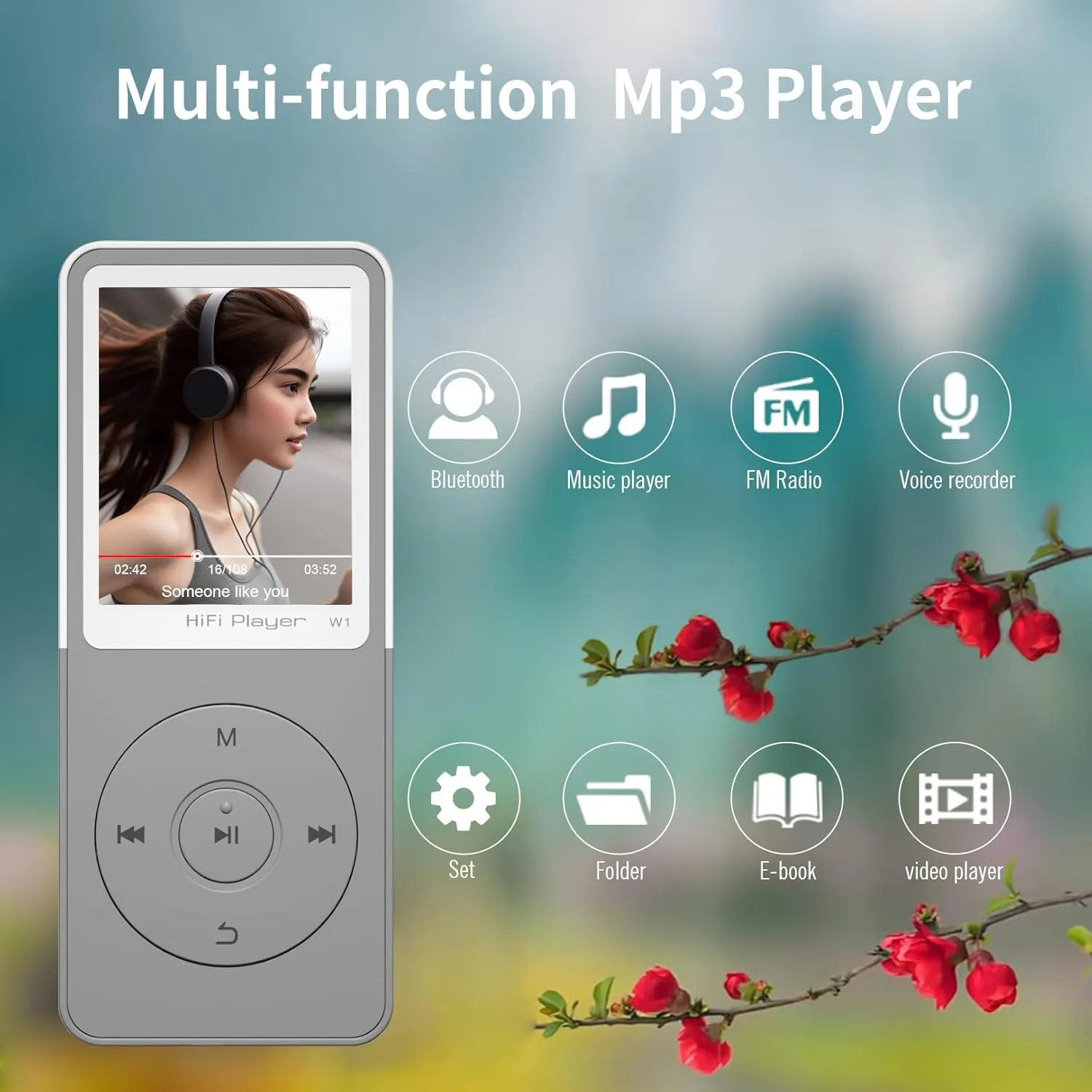 Bluetooth Mp3 Player, Classic Portable Mp3 & Mp4 Players for Kids,HiFi Music Player with Video Play,FM Radio,Recording,E-Book,Alarm Clock,Mp3 Play up to 50 Hours with SD Card Slot Grey 16GB