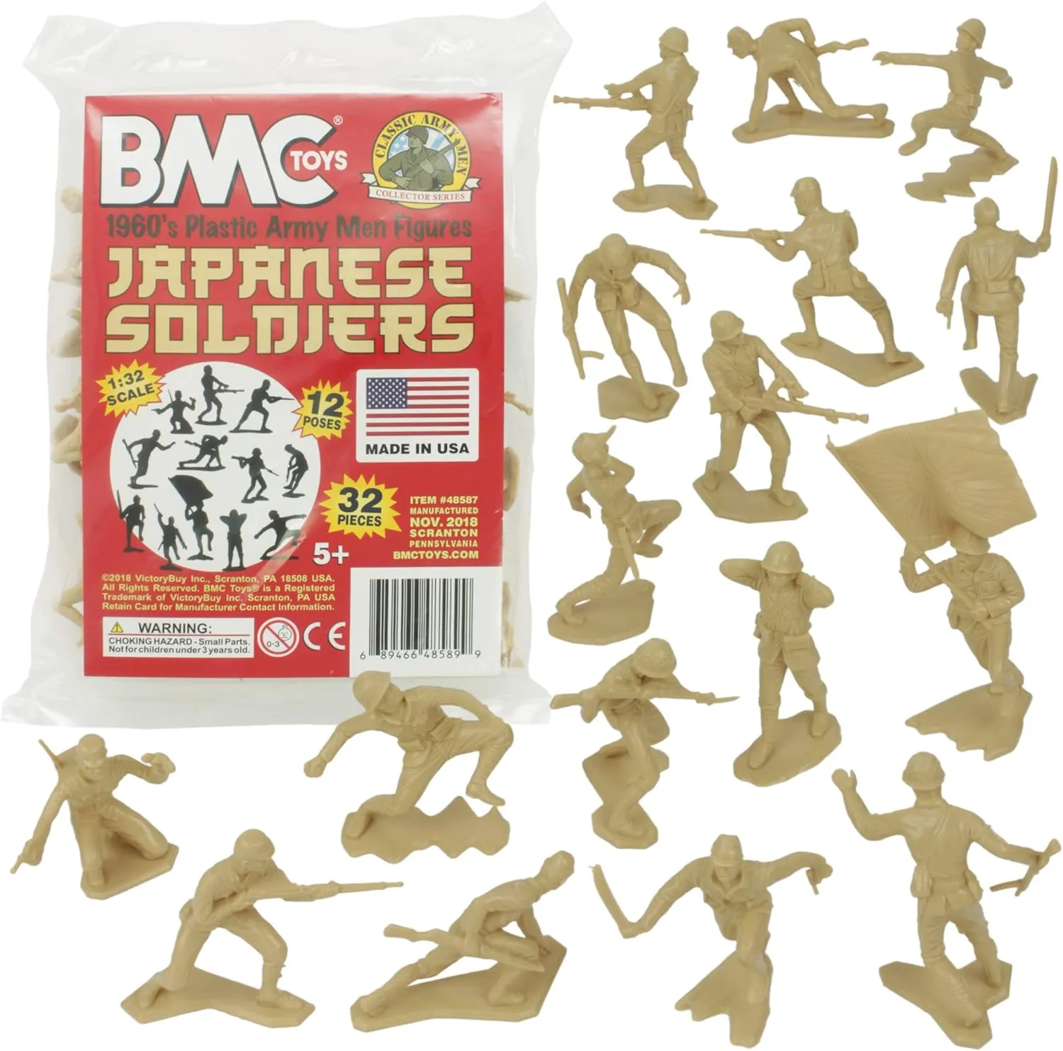 BMC Classic Marx Japanese Plastic Army Men - 32pc WW2 Soldier Figures Made in USA