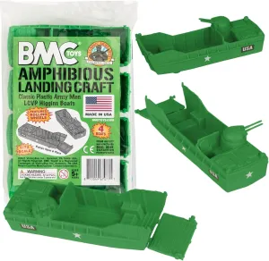 BMC Classic Marx Landing Craft - 4pc Green Plastic Army Men Boat Vehicles