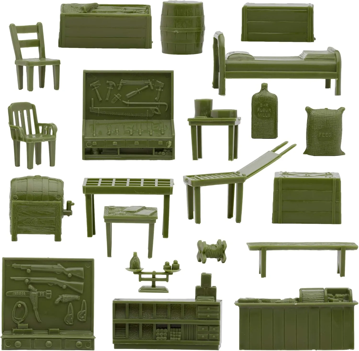 BMC Classic Marx Military Base Camp - 44pc Plastic Army Men Playset Accessories