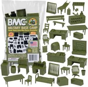 BMC Classic Marx Military Base Camp - 44pc Plastic Army Men Playset Accessories