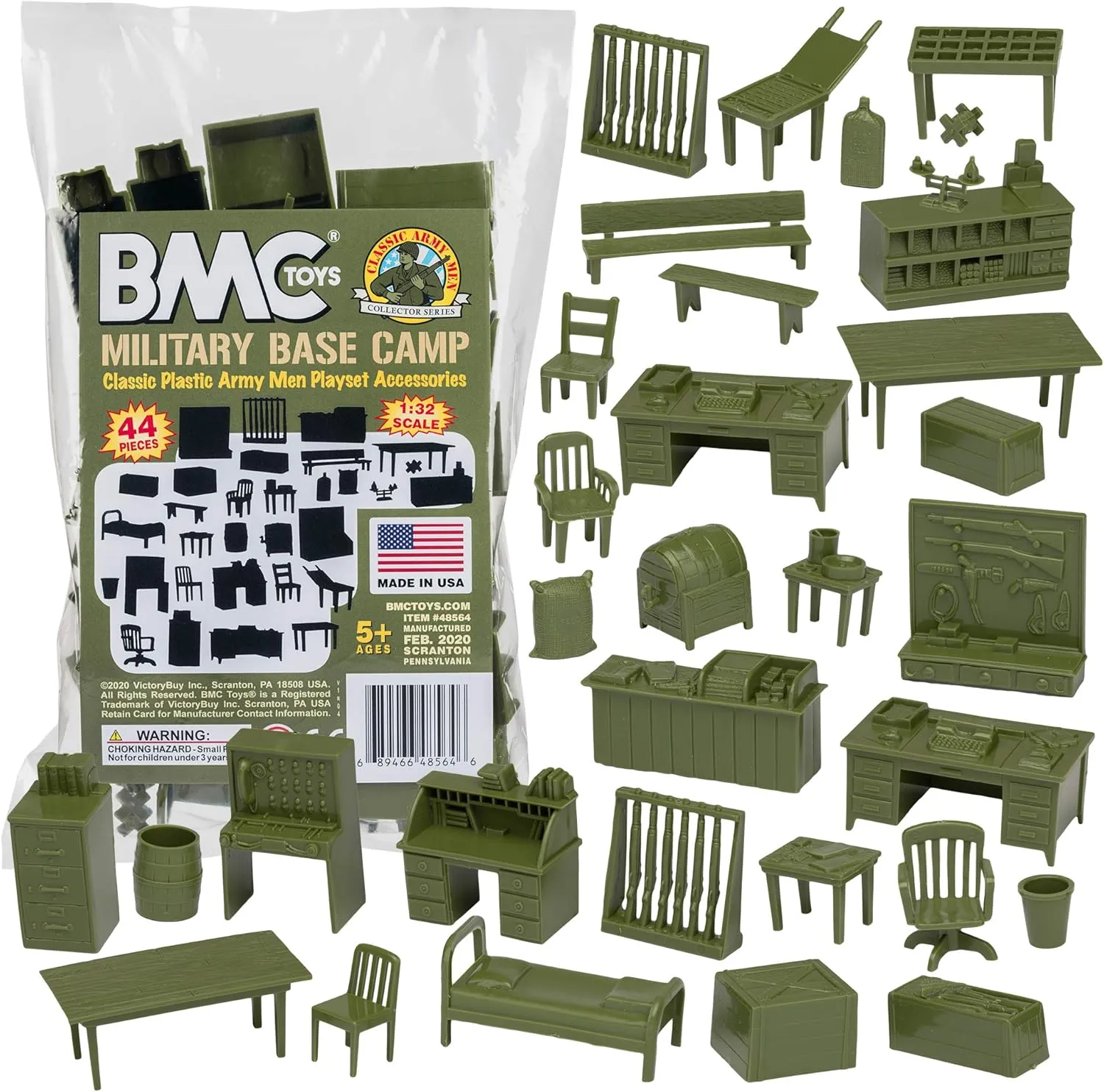 BMC Classic Marx Military Base Camp - 44pc Plastic Army Men Playset Accessories