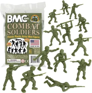 BMC Classic OD Green Plastic Army Men - 40pc WW2 Soldier Figures - Made in USA